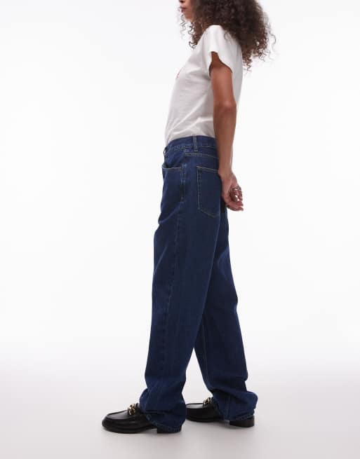 Topshop Kort high rise straight jeans in rich blue, 3 of 5