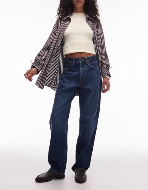 Topshop Kort high rise straight jeans in rich blue - view 1