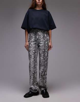 Kort high rise straight jeans in snake print-Neutral
