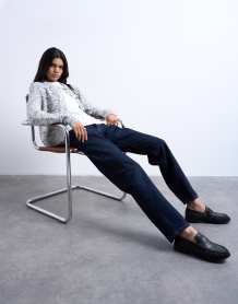 Topshop cupro asymmetric long sleeve tunic top in chocolate brown