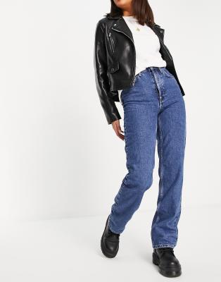 Topshop - Kort - Jean droit - Bleu moyen