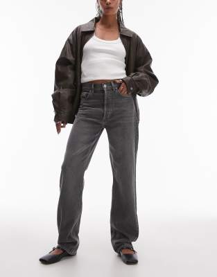 Topshop - Kort - Jean droit - Gris