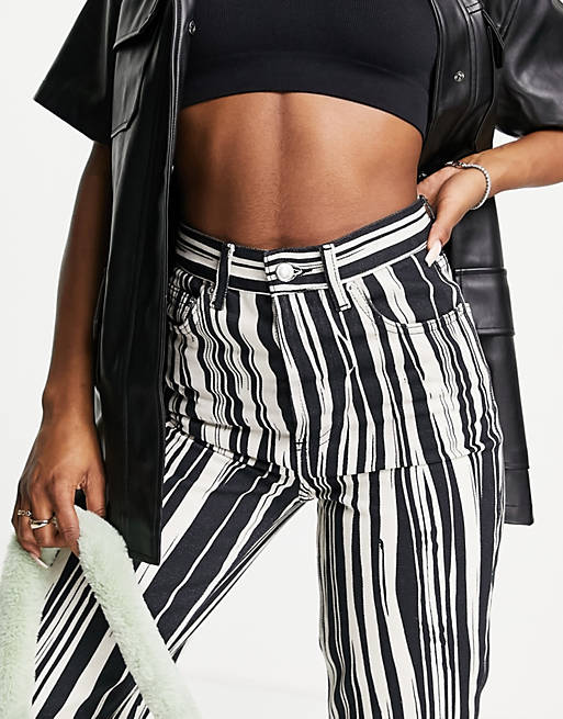Women Topshop Kort jean in black stripe 