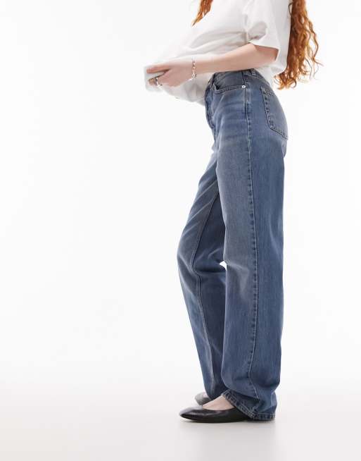 Topshop - Kort - Jeans dritti a vita alta blu medio, 5 di 5