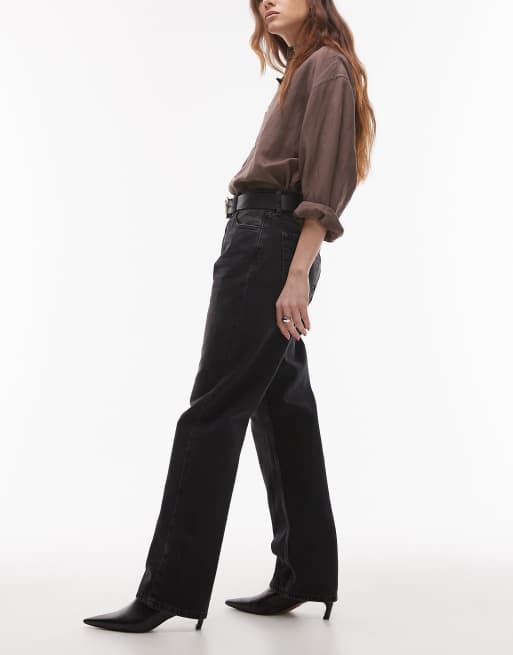 Topshop - Kort - Jeans dritti nero slavato a vita alta, 3 di 5