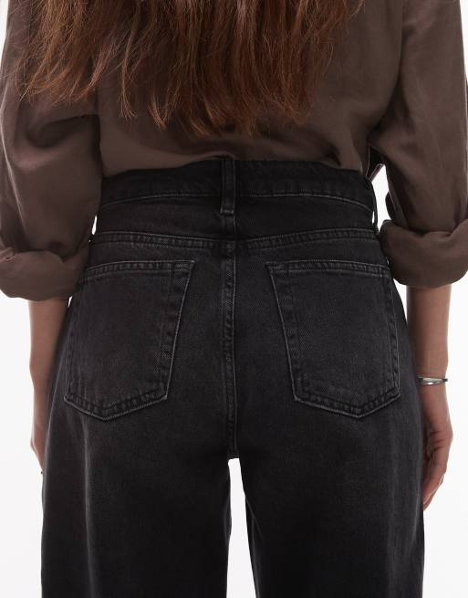Topshop - Kort - Jeans dritti nero slavato a vita alta, 4 di 5