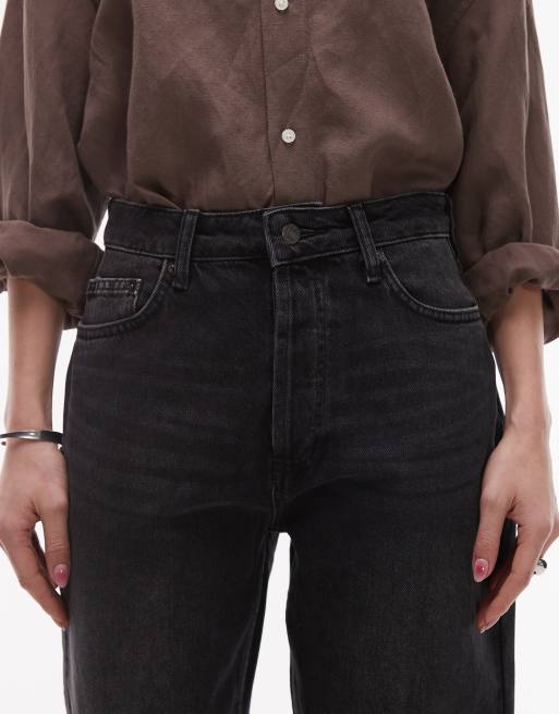 Topshop - Kort - Jeans dritti nero slavato a vita alta, 5 di 5