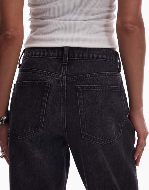 Topshop - Kort - Jeans dritti nero slavato a vita alta , 4 di 5