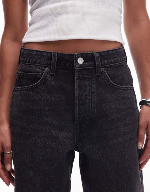 Topshop - Kort - Jeans dritti nero slavato a vita alta , 5 di 5