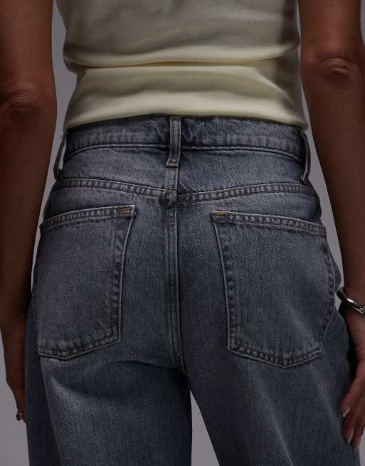 Topshop – Kort – Jeans in Grau mit hohem Bund und geradem Schnitt , 4 von 5
