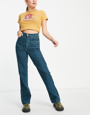 Topshop Kort jeans in green warp print