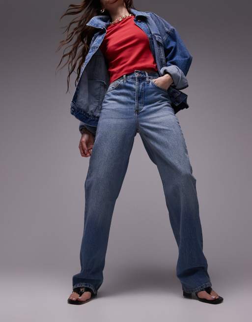 トップショップ Topshop Curve Kort jeans in mid blue レディース-