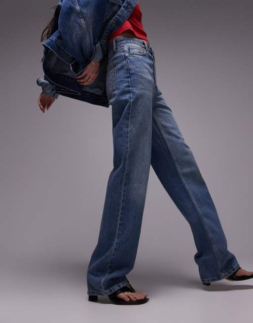 Topshop Kort jeans in mid blue