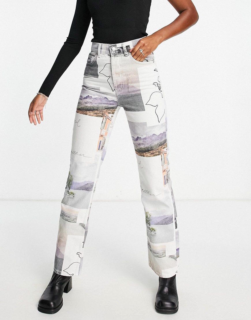 Topshop Kort jeans in post card print-Multi