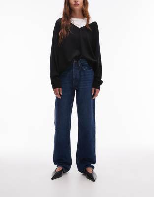 Topshop - Kort - Jeans in sattem Blau mit geradem Schnitt