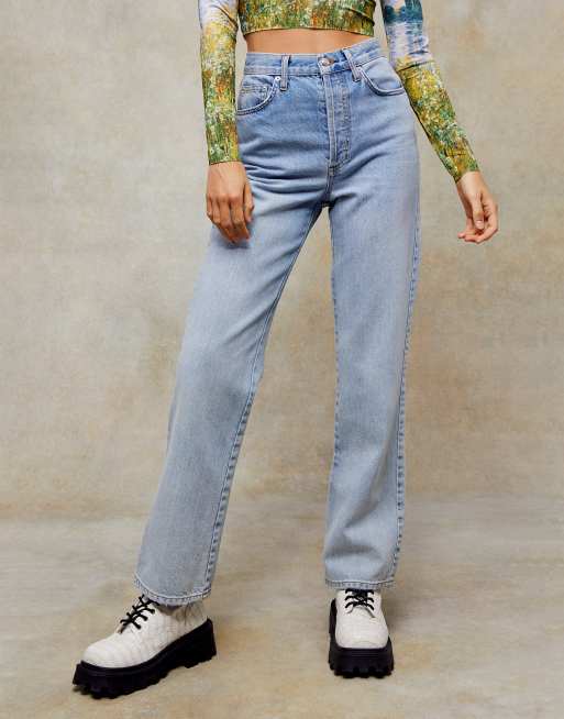 Topshop - Kort - Jeans med lige ben i afbleget vask