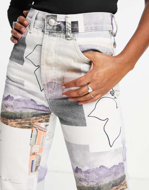 Topshop - Kort - Jeans med lige ben og postkortprint - Del af sæt , 3 af 4