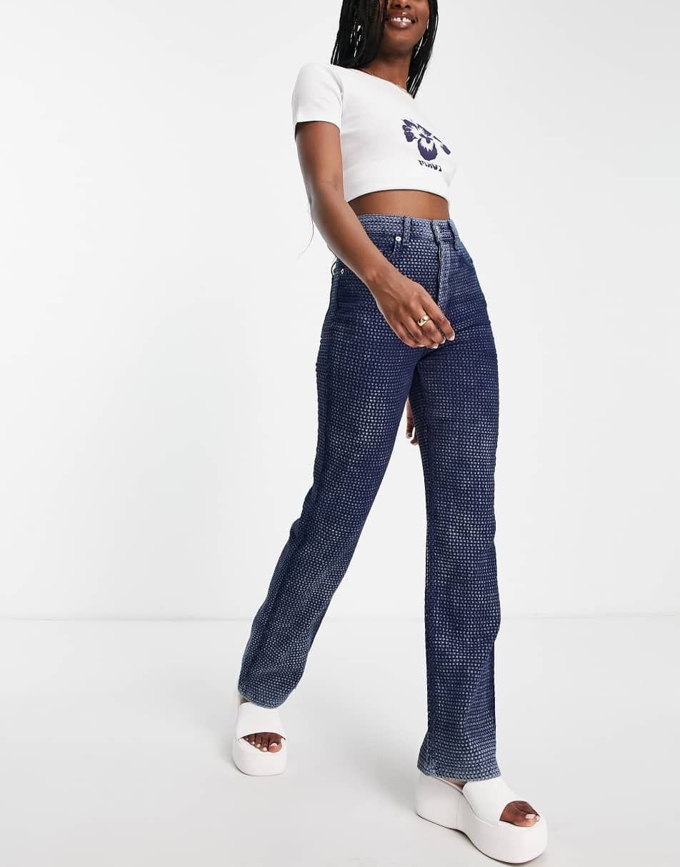 Topshop Kort jeans with basket weave in mid blue