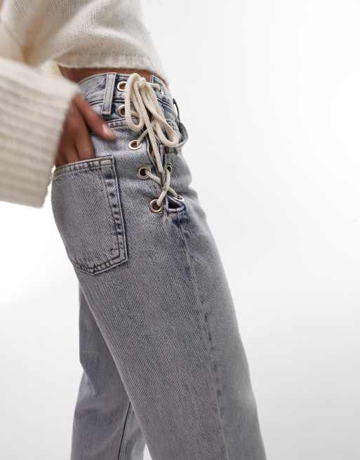 Topshop Kort jeans with lace up sides in bleach