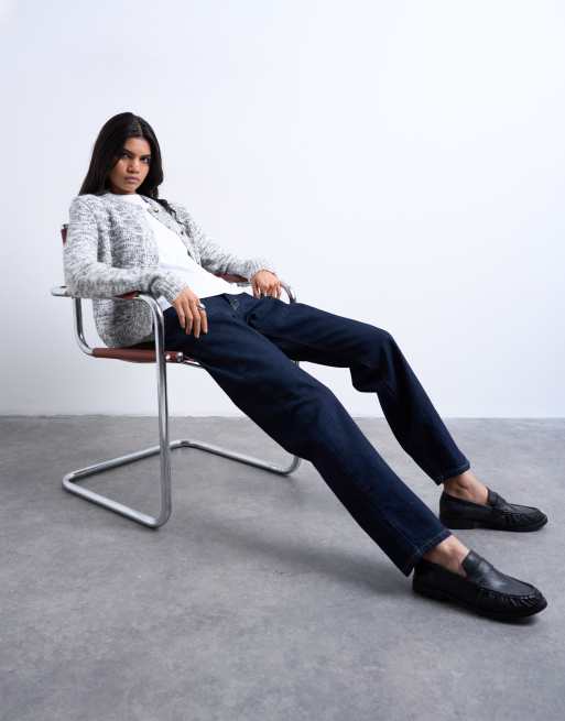 Topshop – Kort – Jeansy o prostym kroju z wysokim stanem w kolorze indygo