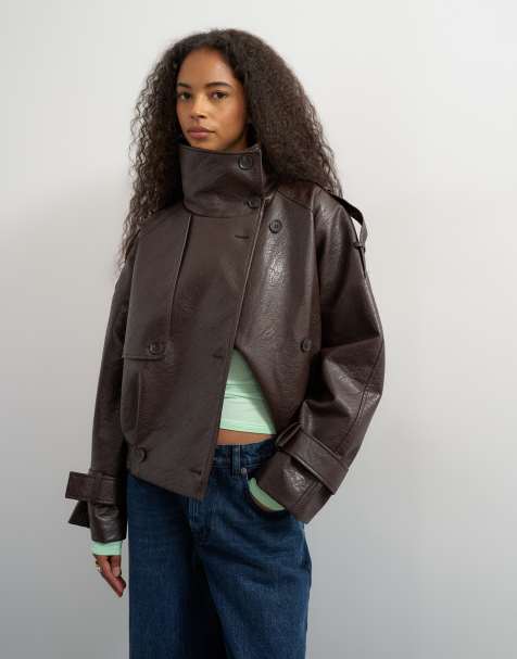 Topshop kort mac i läderimitation i brun - view 1