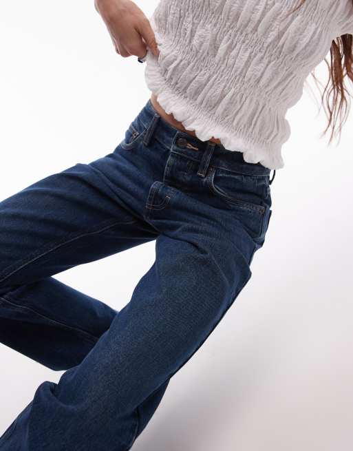Topshop - Kort - Mørkeblå højtaljede lige jeans, 3 af 5