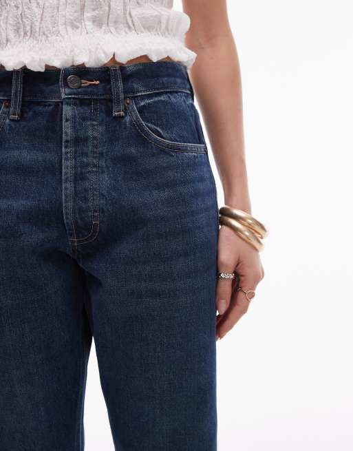 Topshop - Kort - Mørkeblå højtaljede lige jeans, 4 af 5