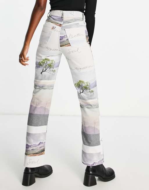 Topshop - Kort - Rechte jeans in ansichtkaartprint, deel van co-ord set , 2 van 4
