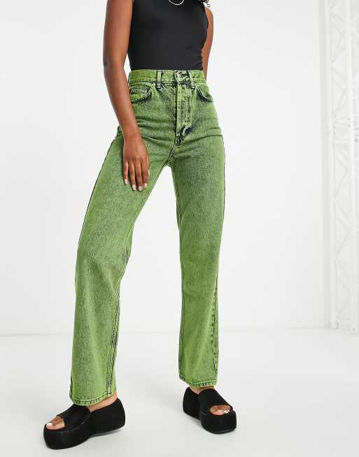 Topshop - Kort - Rechte jeans in zesty limoen