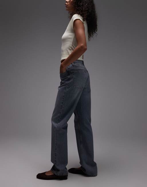 Topshop - Kort - Rechte jeans met hoge taille in grijs , 3 van 5