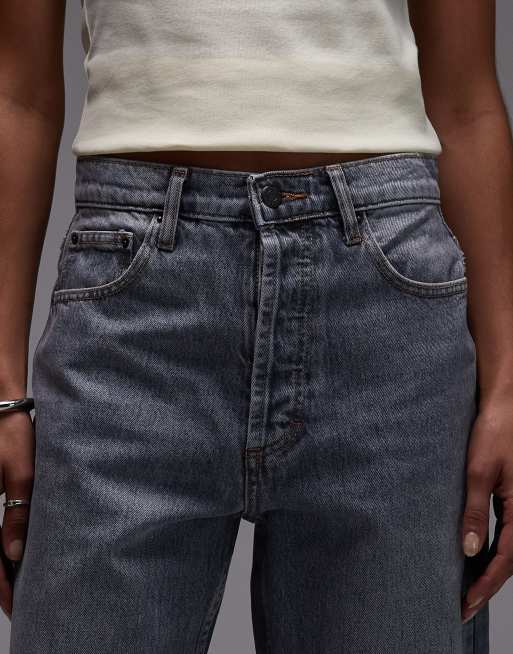 Topshop - Kort - Rechte jeans met hoge taille in grijs , 5 van 5
