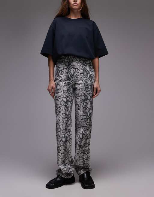 Topshop - Kort - Rechte jeans met hoge taille in slangenprint