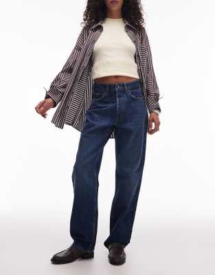 Topshop - Kort - Straight Jeans in kräftigem Blau mit hohem Bund