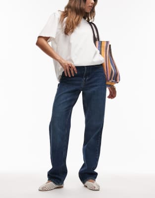 Topshop - Kort - Straight Jeans in kräftigem Blau mit hohem Bund
