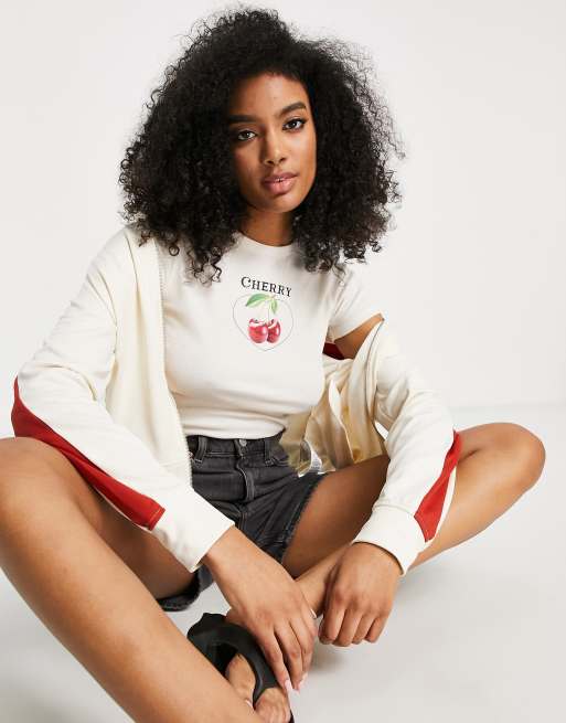 Topshop - Kort T-shirt met kersenprint in crème , 3 van 4