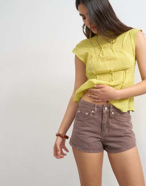 Topshop - Korte denim short in bruin - view 1
