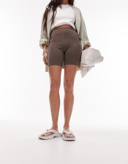 Topshop - Korte legging in effen kleur met wassing in chocoladebruin