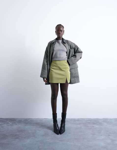 Topshop - Korte minirok van imitatieleer met textuur in avocado - view 1