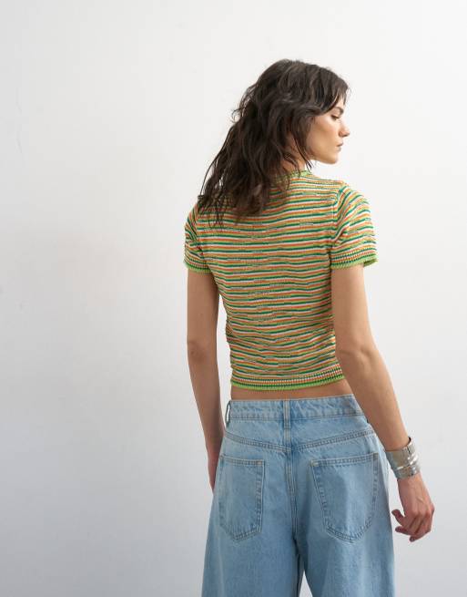 Topshop - Kortærmet strikket top med rund hals og multifarvede striber, 4 af 4