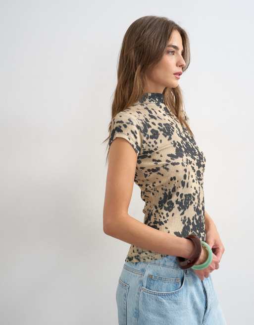 Topshop - Kortærmet top i mesh med dyreprint og afkortede ærmer, 3 af 4