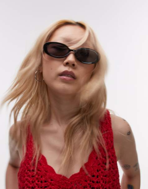 Topshop - Kos - Lunettes de soleil ovales - Noir - view 1