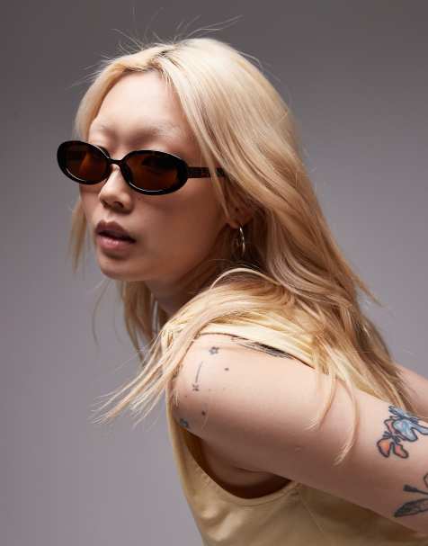 Topshop – Kos – Ovale Sonnenbrille in brauner Schildpatt-Optik - view 1