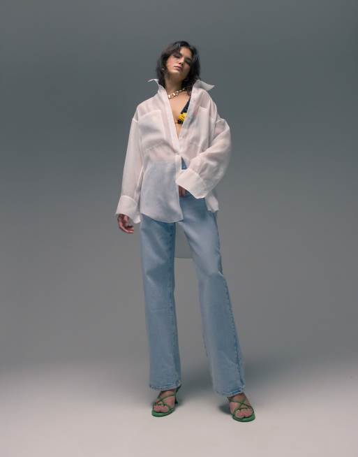 Topshop – Koszula oversize z organzy w kolorze kości słoniowej