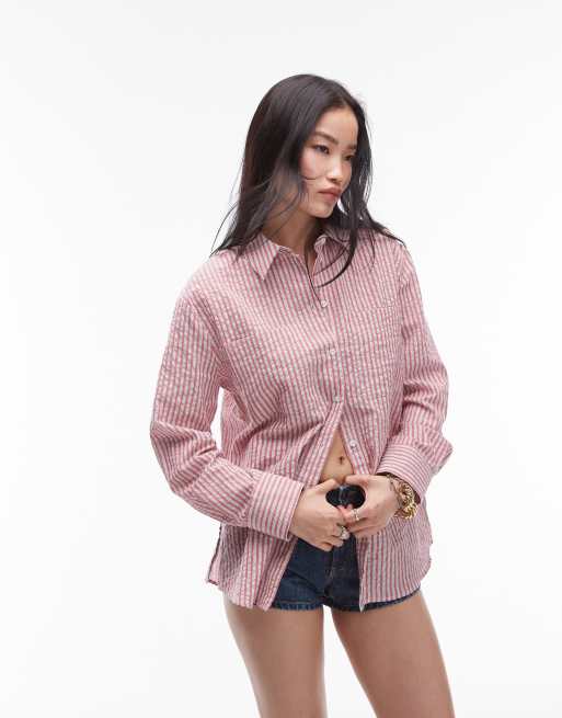 Topshop – Koszula z kory w paski w kolorze czerwonym i kości słoniowej