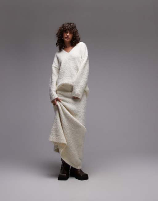 Topshop – Krämvit, stickad, fluffig tröja i oversize, del av set, 2 av 4