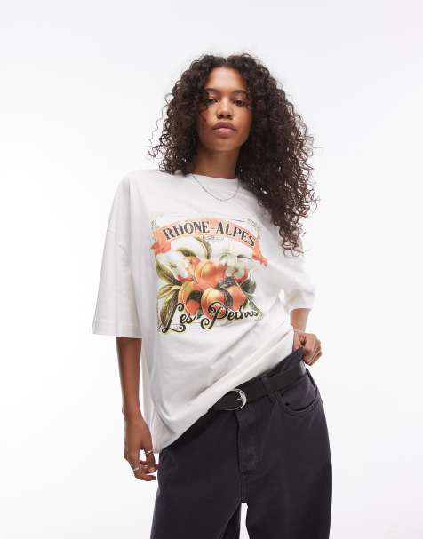 Topshop – Krämvit t-shirt i oversize med Les Peaches-tryck - view 1