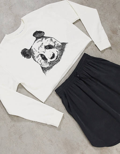 Topshop – Kremowa bluza o krótkim fasonie z motywem pandy