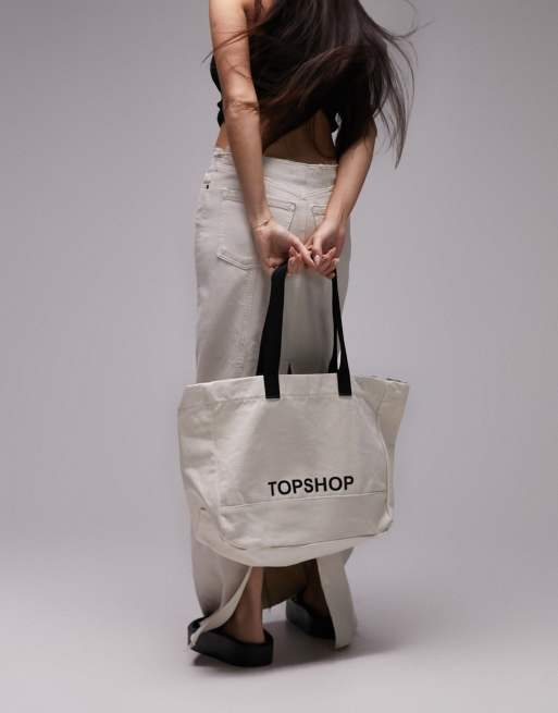 Topshop – Kremowa płócienna torba typu tote