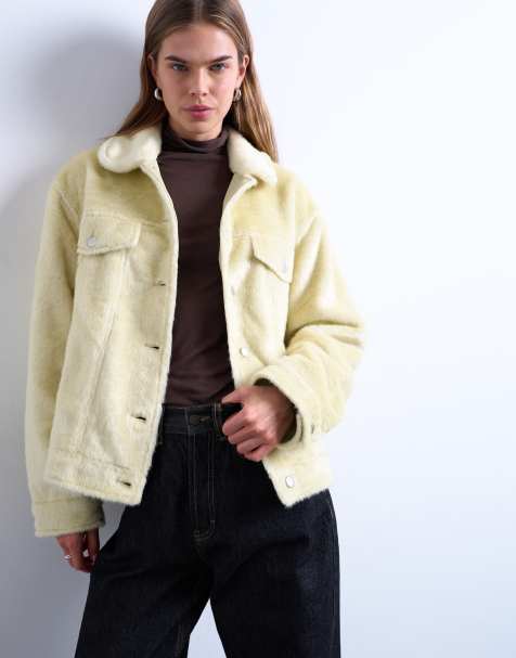 Topshop – Kremowożółta kurtka trucker ze sztucznego futra w kowbojskim stylu - view 1