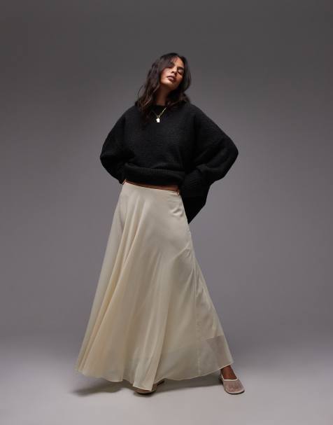 Topshop sheer full circle chiffon skirt in buttermilk